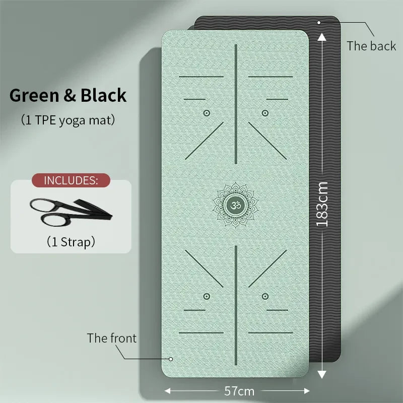 SORTYGO - Eco-Friendly Non-Slip Yoga Mat with Carrying Strap in Green black