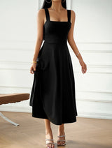 SORTYGO - Elegant Sleeveless A-Line Midi Dress in Black