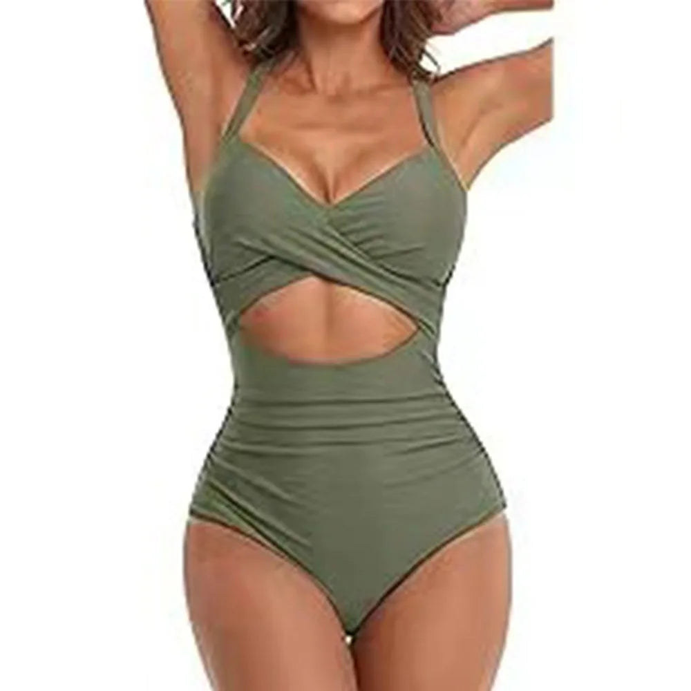 SORTYGO - Tropical Oasis Cut-Out One-Piece Swimsuit in Army Green