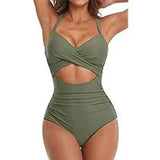 SORTYGO - Tropical Oasis Cut-Out One-Piece Swimsuit in Army Green