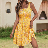 SORTYGO - Floral Square Neck A-Line Dress in Yellow