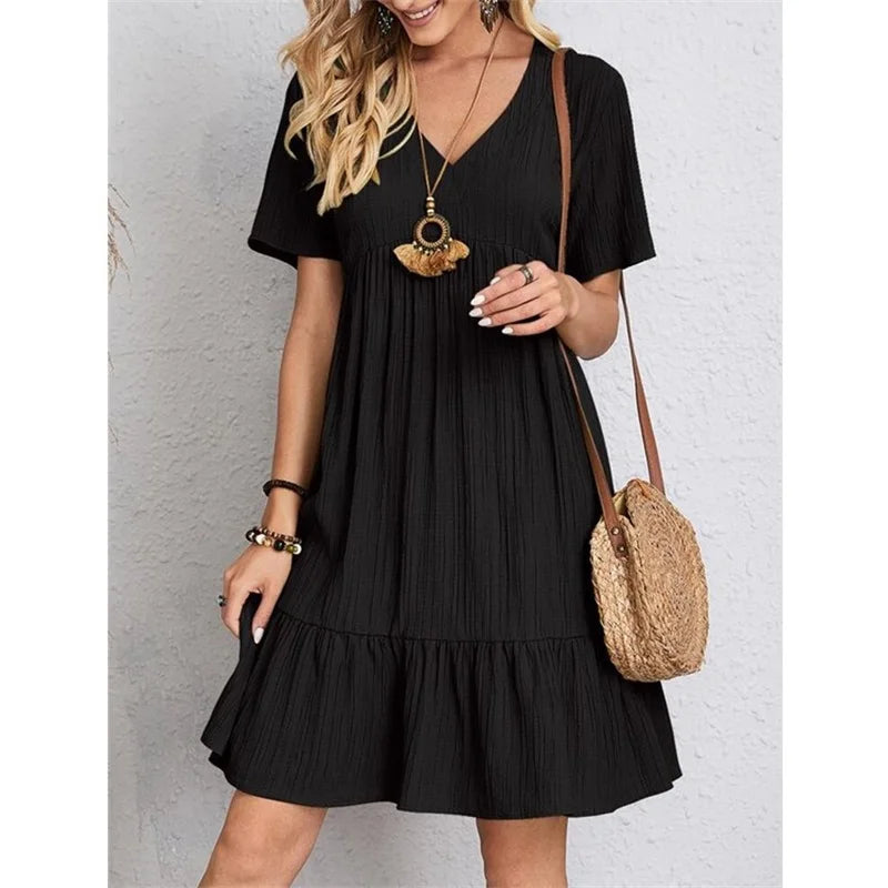 SORTYGO - OliveBreeze V-Neck Mini Dress in Black
