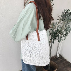 SORTYGO - Bohemian Beach Chic Knit Shoulder Bag in WHITE