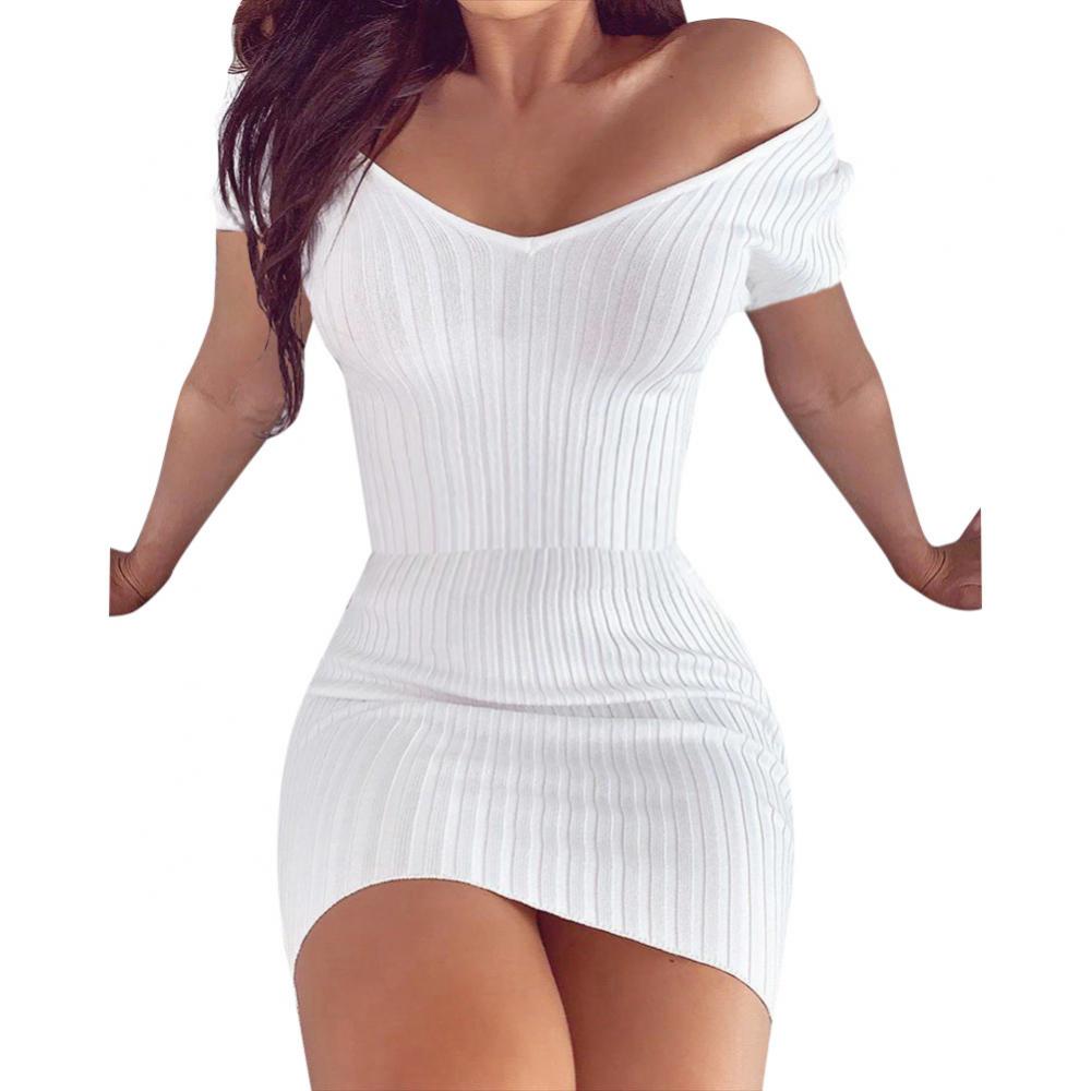 SORTYGO - Off-Shoulder Ribbed Bodycon Dress in