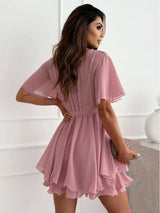 SORTYGO - Elegant V-Neck Chiffon Mini Dress in