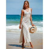 SORTYGO - Summer Knit Beach Dress Sleeveless Crochet Cover-Up in APRICOT One Size
