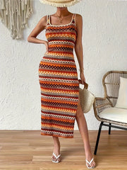 SORTYGO - Vibrant Geometric Knit Midi Dress in orange