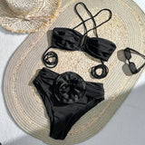 SORTYGO - Radiant Rose 3D Flower Bikini Set in Black