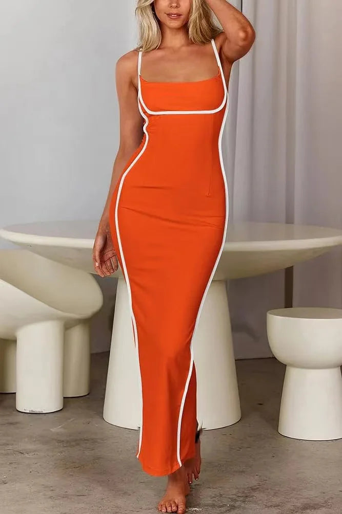 SORTYGO - Elegant Sheath Maxi Dress in Orange