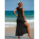 SORTYGO - Summer Knit Beach Dress Sleeveless Crochet Cover-Up in Black One Size
