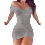 SORTYGO - Off-Shoulder Ribbed Bodycon Dress in