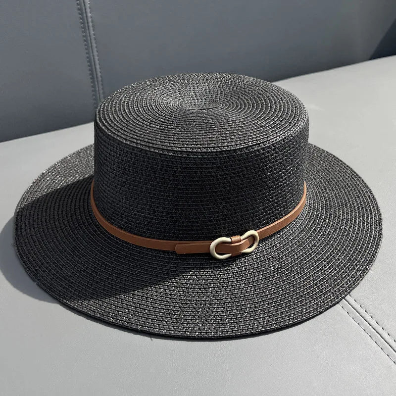 SORTYGO - Classic Wide Brim Straw Hat in Black 54-58cm