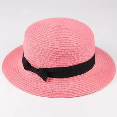 SORTYGO - Summer Beach Bowknot Straw Hat in Light Pink One Size