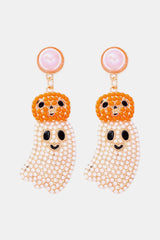 SORTYGO - Smiling Ghost and Pumpkin Drop Earrings in White One Size