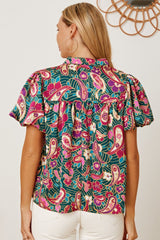 SORTYGO - Vibrant Paisley Puff Sleeve Blouse in