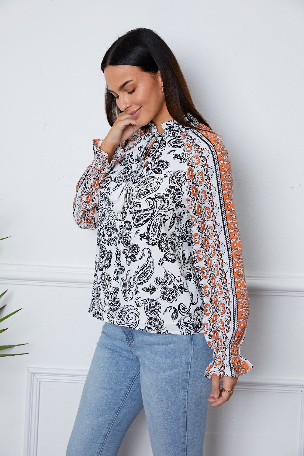 SORTYGO - Paisley Print Tied Blouse in