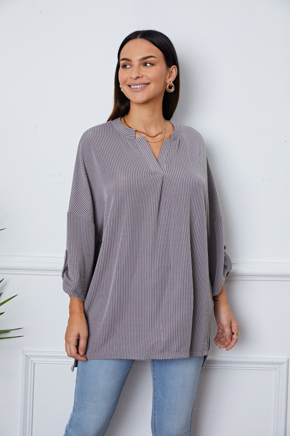 SORTYGO - Heather Grey Relaxed Tunic in Stripe