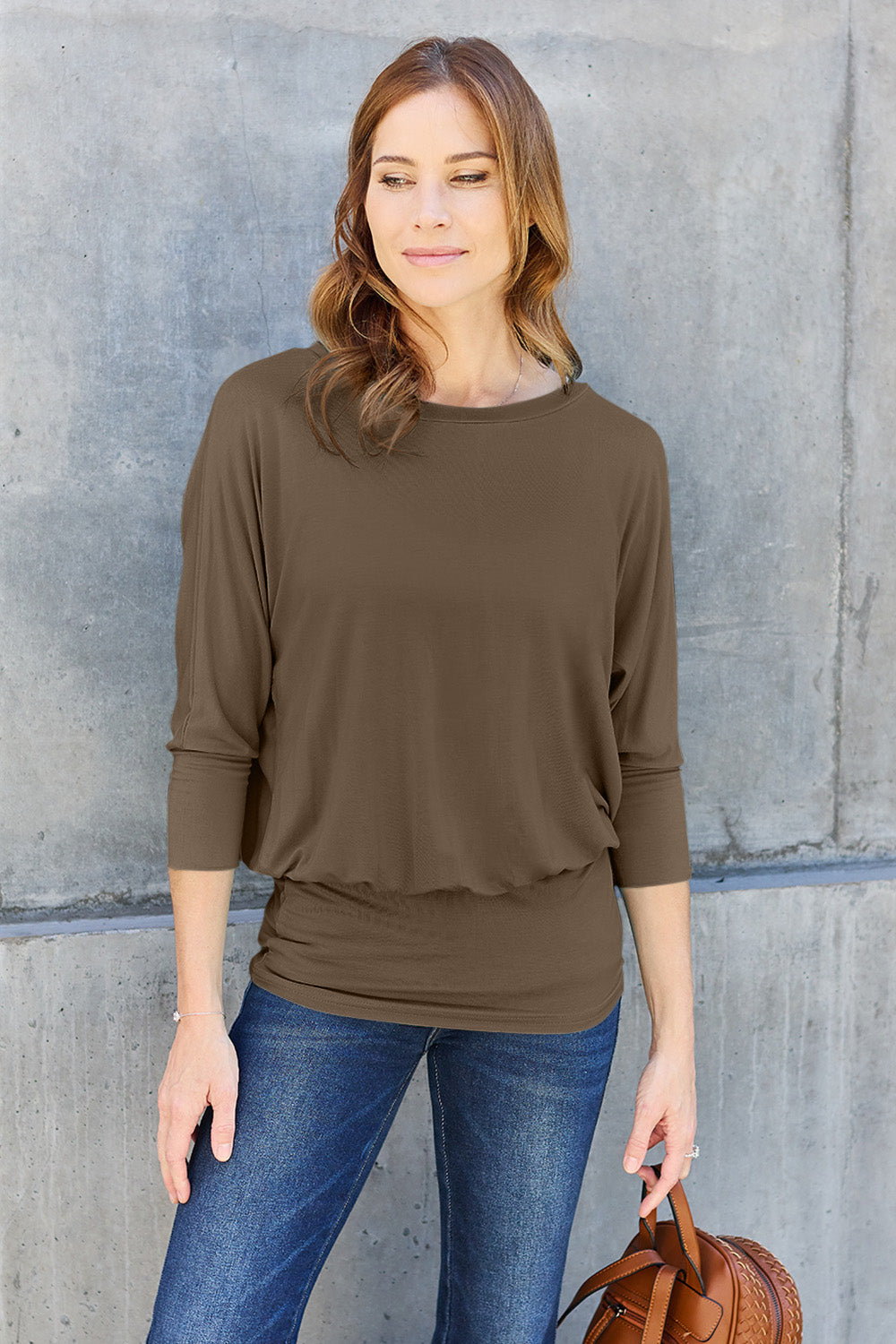 SORTYGO - Mocha Batwing Sleeve Top in Brown