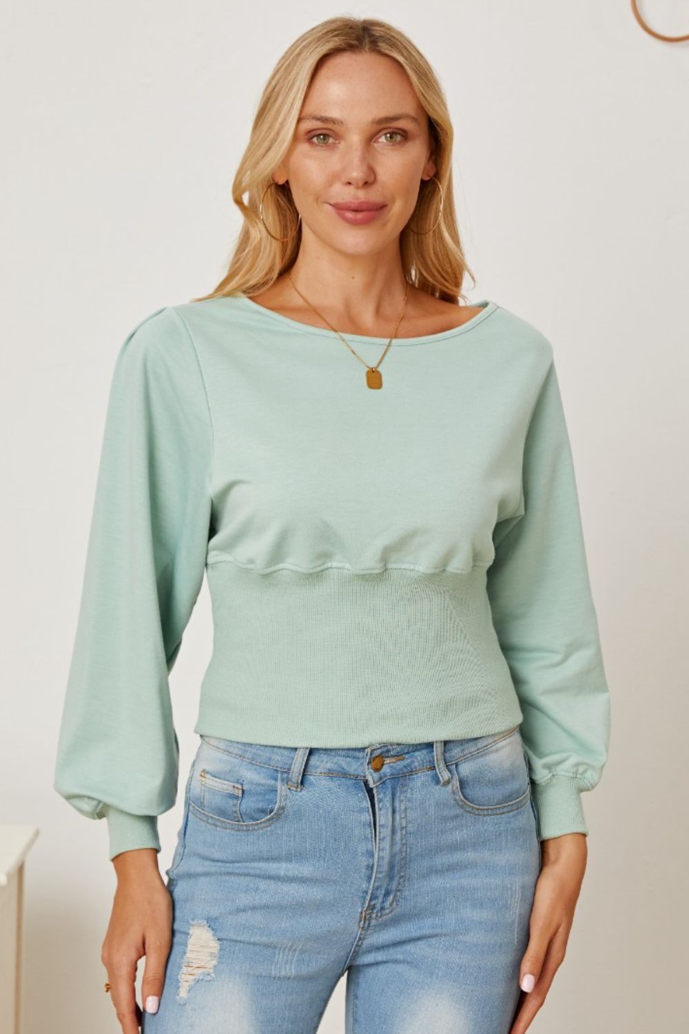 SORTYGO - Elegant Balloon Sleeve Top in Sage