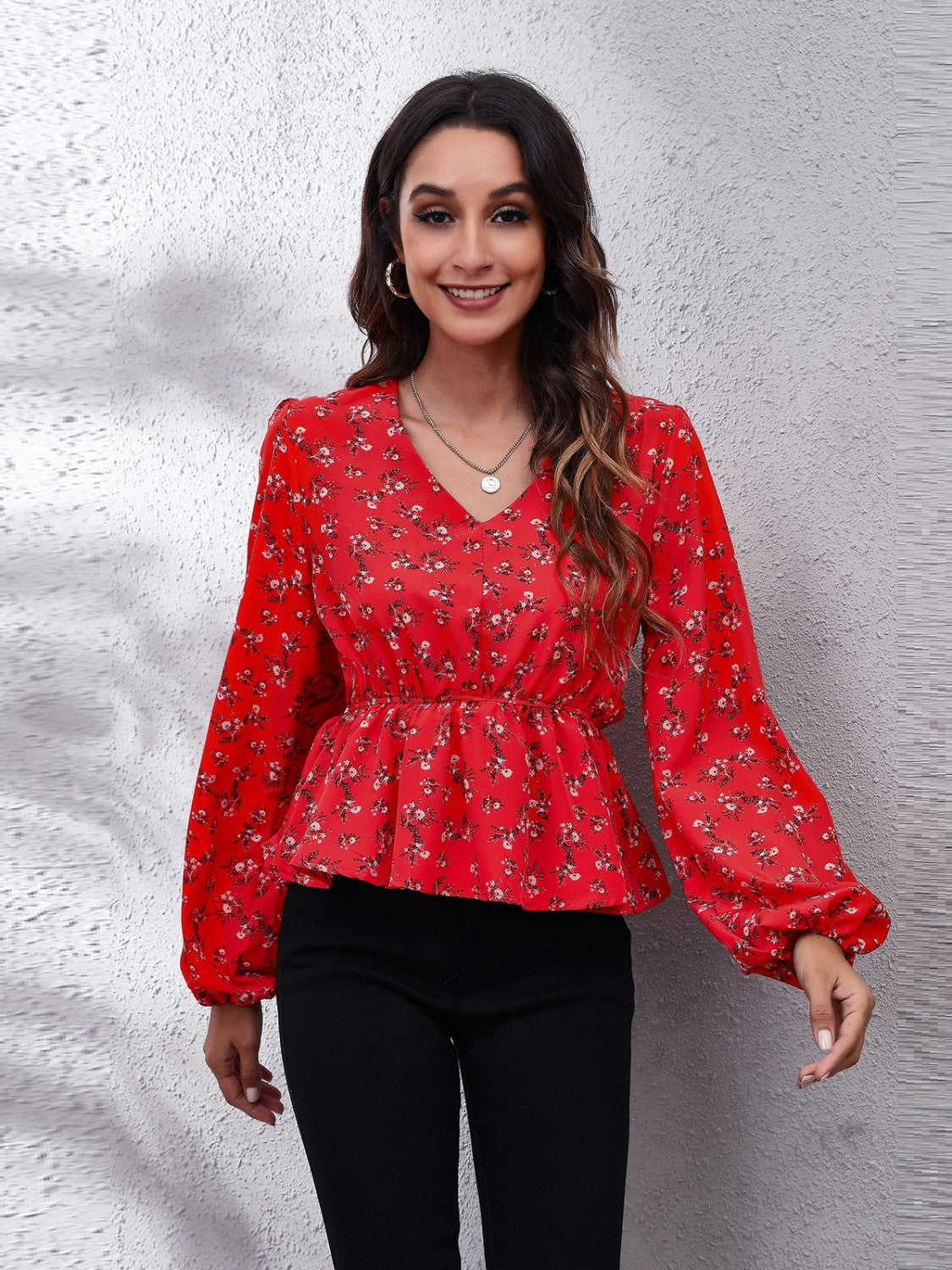 SORTYGO - Scarlet Floral Peplum Blouse in