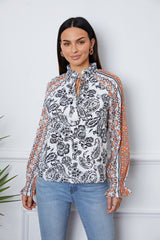 SORTYGO - Paisley Print Tied Blouse in White