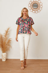 SORTYGO - Vibrant Paisley Puff Sleeve Blouse in