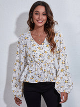 SORTYGO - Floral Delight Peplum Blouse in White