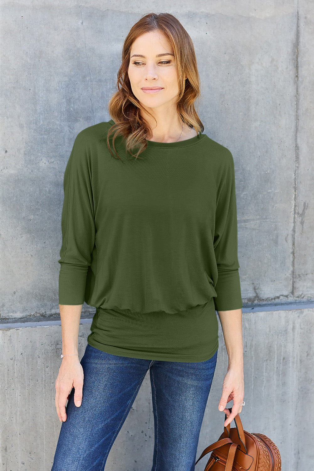 SORTYGO - Mocha Batwing Sleeve Top in Army Green