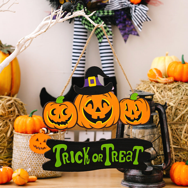 SORTYGO - Halloween Pumpkin Trio Trick or Treat Hanging Sign in Pumpkin One Size