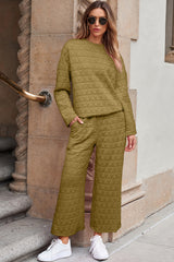 Quilted Pullover & Wide-Leg Pants Set