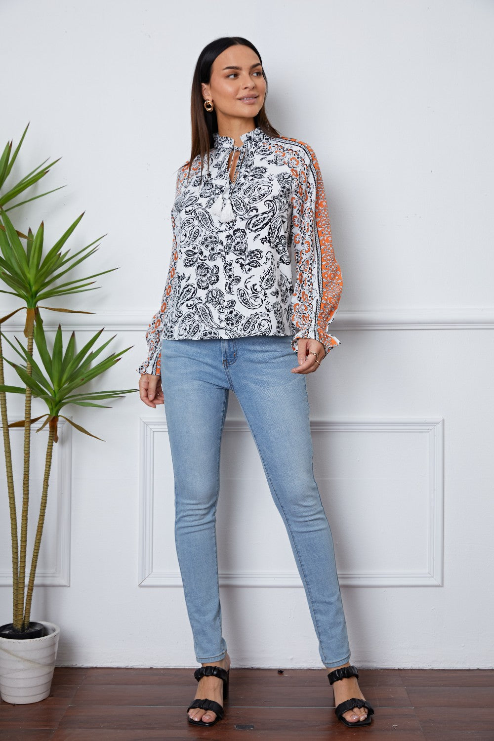 SORTYGO - Paisley Print Tied Blouse in