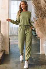 Waffle Knit Lounge Set with Drawstring Pants