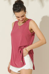 SORTYGO - Trendy Chic Buttoned Uneven Hem Tank in DARK PINK