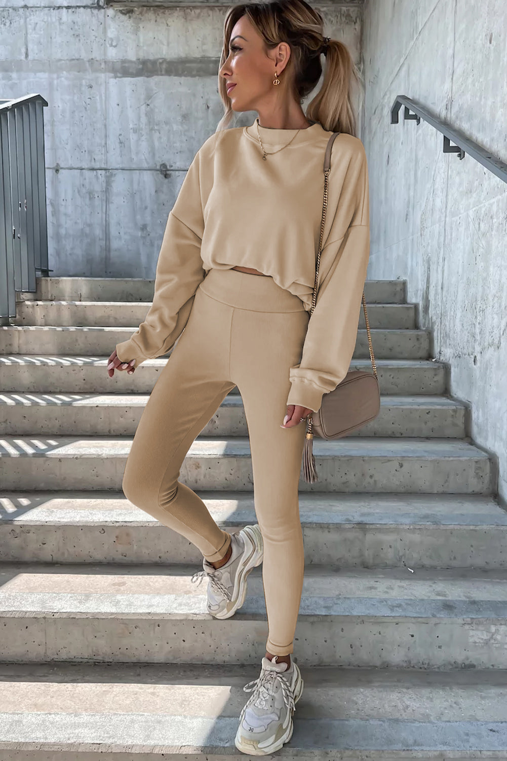 Loose Sweatshirt & High-Waist Leggings Active Set