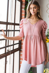 SORTYGO - Cozy Waffle Knit Babydoll Top in