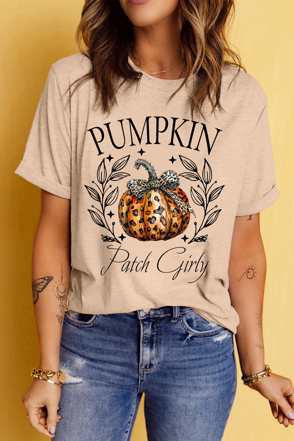 SORTYGO - Pumpkin Patch Girly Graphic T-Shirt in Tan