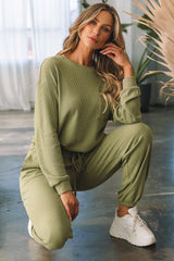 Waffle Knit Lounge Set with Drawstring Pants