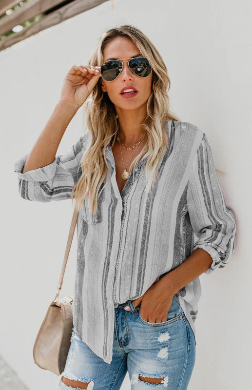 SORTYGO - Rainbow Stripes Button-Up Shirt in Grey stripes