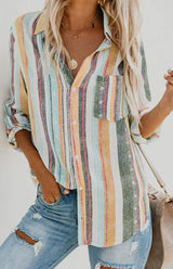 SORTYGO - Rainbow Stripes Button-Up Shirt in