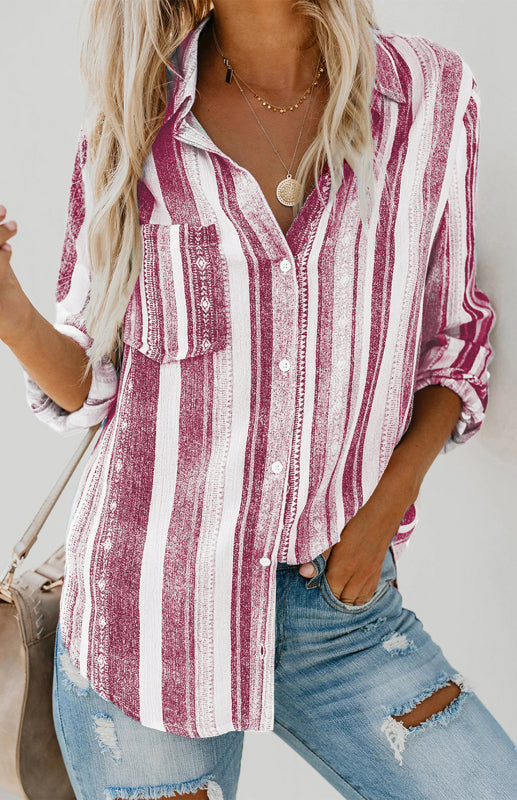 SORTYGO - Rainbow Stripes Button-Up Shirt in Red stripes