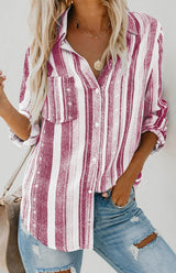 SORTYGO - Rainbow Stripes Button-Up Shirt in Red stripes