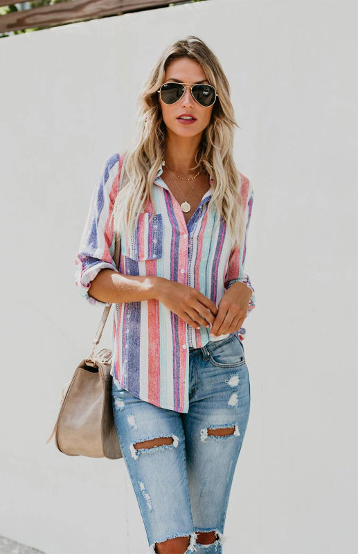 SORTYGO - Rainbow Stripes Button-Up Shirt in