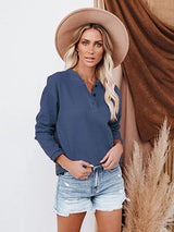 SORTYGO - Trendy V-Neck Long Sleeve Top in Blue