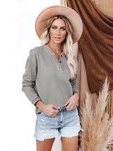 SORTYGO - Trendy V-Neck Long Sleeve Top in Grey