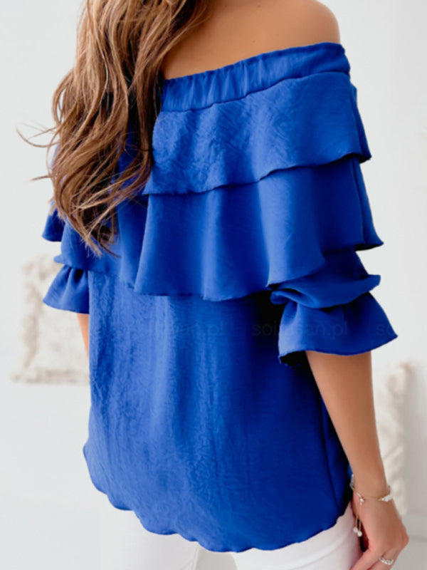 SORTYGO - Elegant Ruffle Boat Neck Blouse in