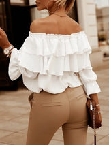 SORTYGO - Elegant Ruffle Boat Neck Blouse in