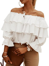 SORTYGO - Elegant Ruffle Boat Neck Blouse in