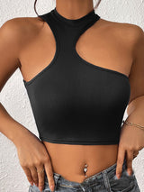 SORTYGO - Sleek Asymmetrical Knitted Crop Top in Black