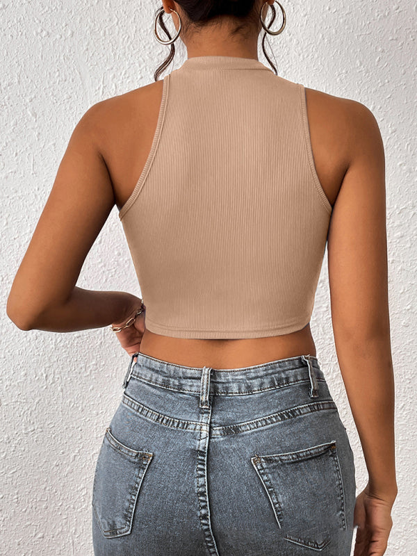 SORTYGO - Sleek Asymmetrical Knitted Crop Top in