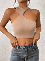 SORTYGO - Sleek Asymmetrical Knitted Crop Top in Khaki